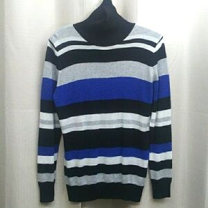 Women's Striped Sweater - Black, Gray, and Blue Large Joseph A